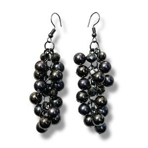 Elegant Metallic Black Beaded Cluster Earrings